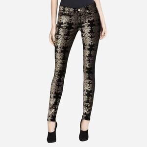 7 For All Mankind Women’s Pants Baroque Glam Y2K Velvet Gold Damask Skinny Sz 27